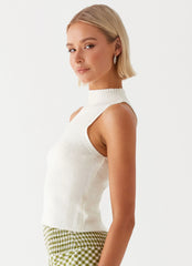 Remmington Open Back Knit Top - White