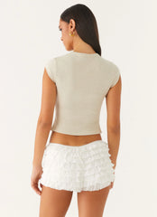 Blair Cap Sleeve Buttoned Top - Oatmeal
