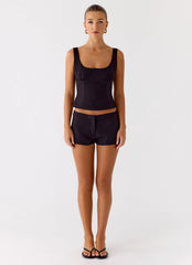 Coastline Cotton Mini Shorts - Black