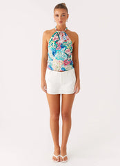 Dalila Beaded Tie Back Top - Santorini Floral