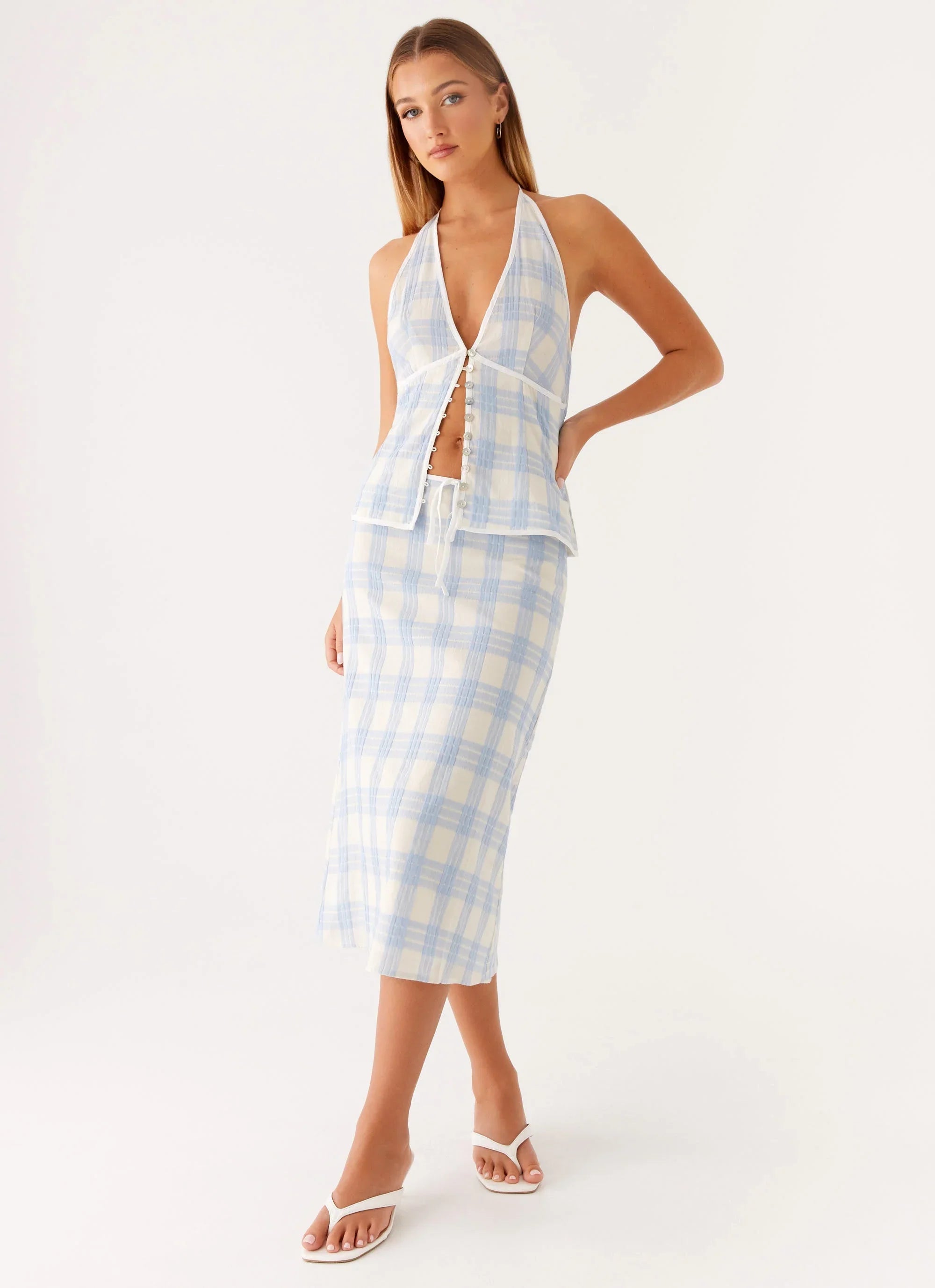 Esther Top - Blue Check Seersucker