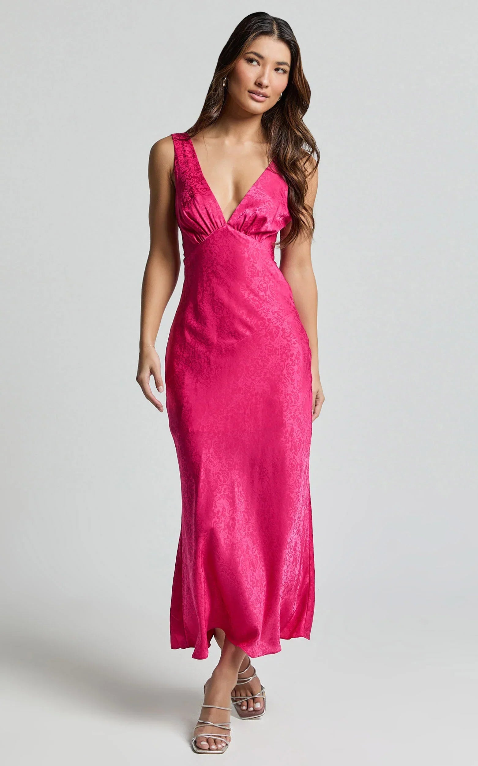 Cohen Midi Dress - Jacquard Satin Midi Dress in Pink