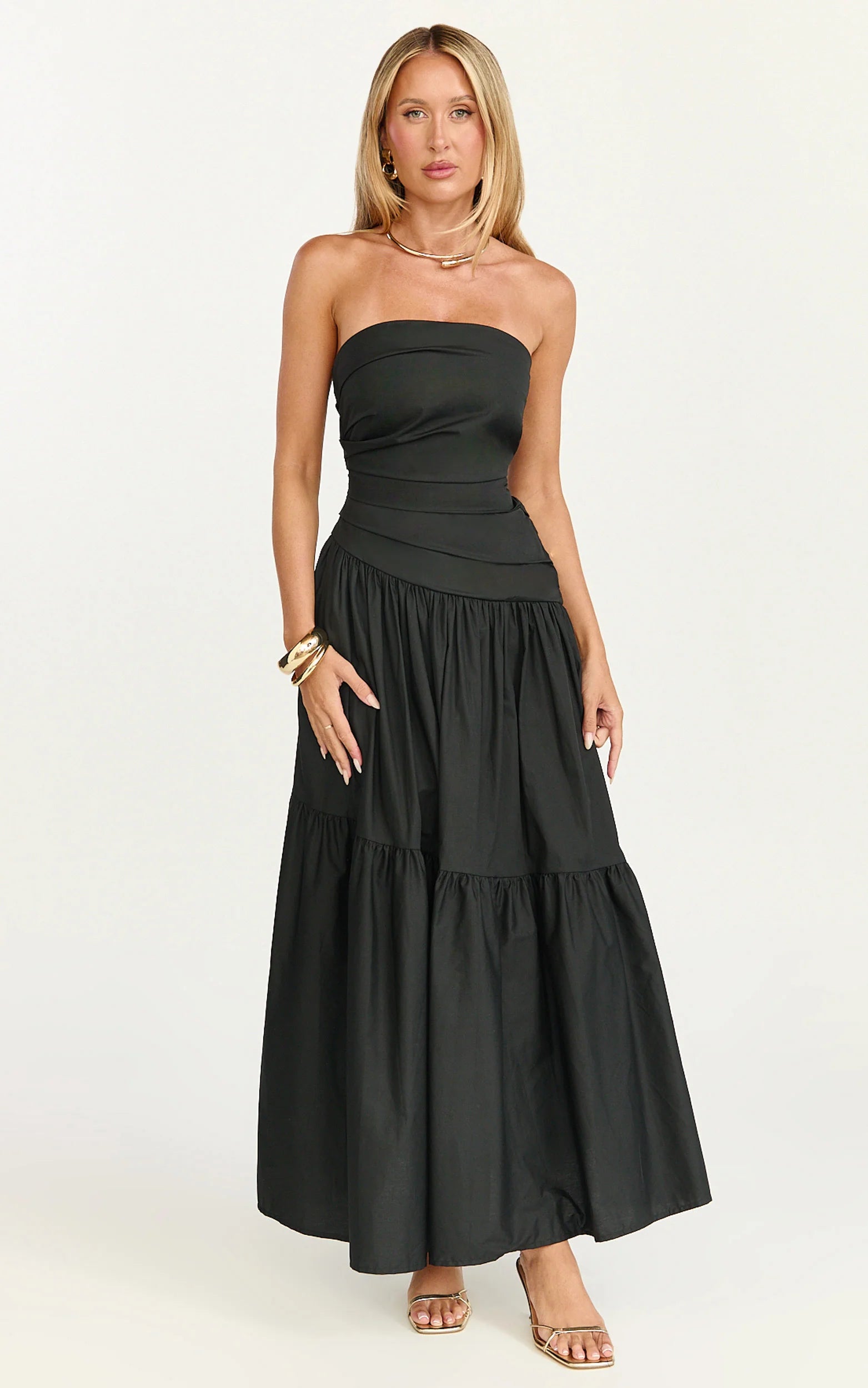 Cora Midi Dress - Strapless Dress in Black