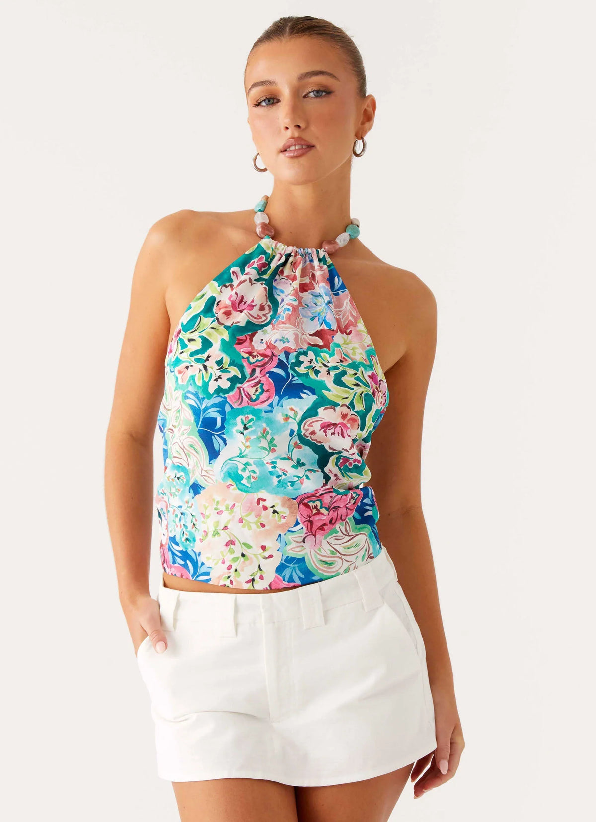 Dalila Beaded Tie Back Top - Santorini Floral