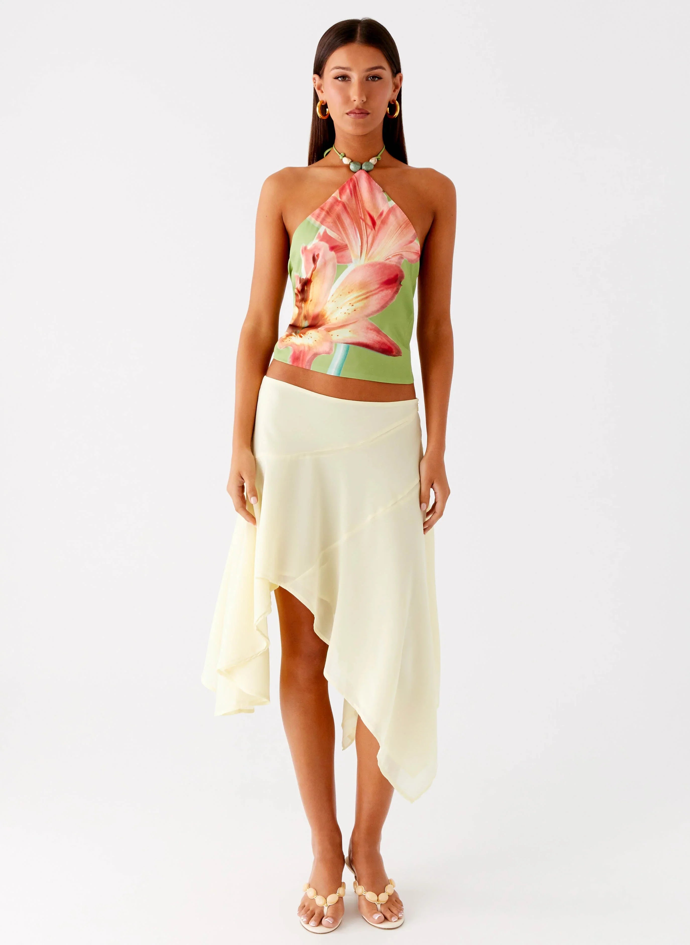 Loreta Beaded Tie Back Top - Jungle Floral