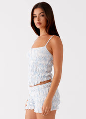 Kimi Ruched Top - Blue Floral
