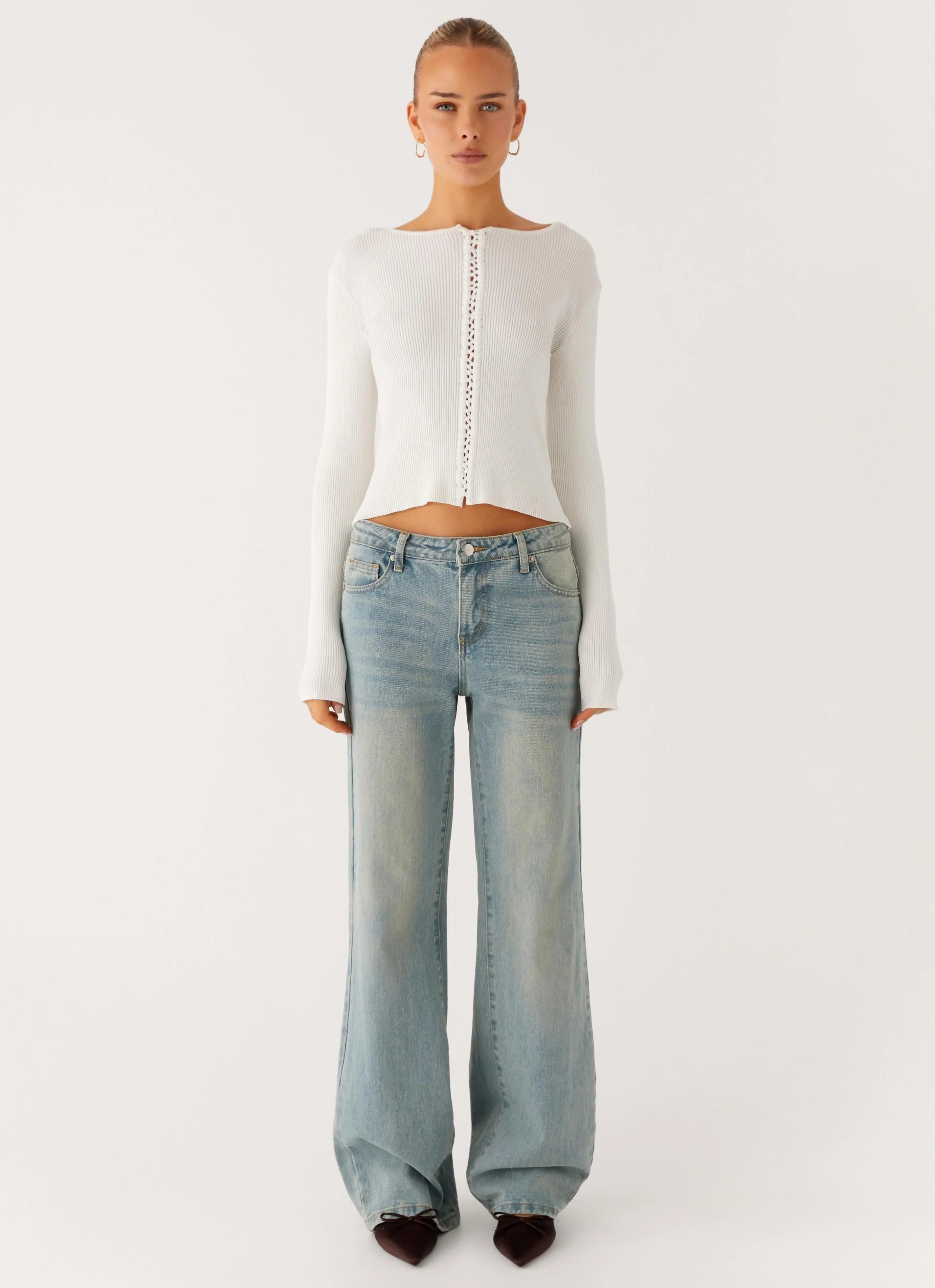 Wonderwall Lace Up Long Sleeve Top - White