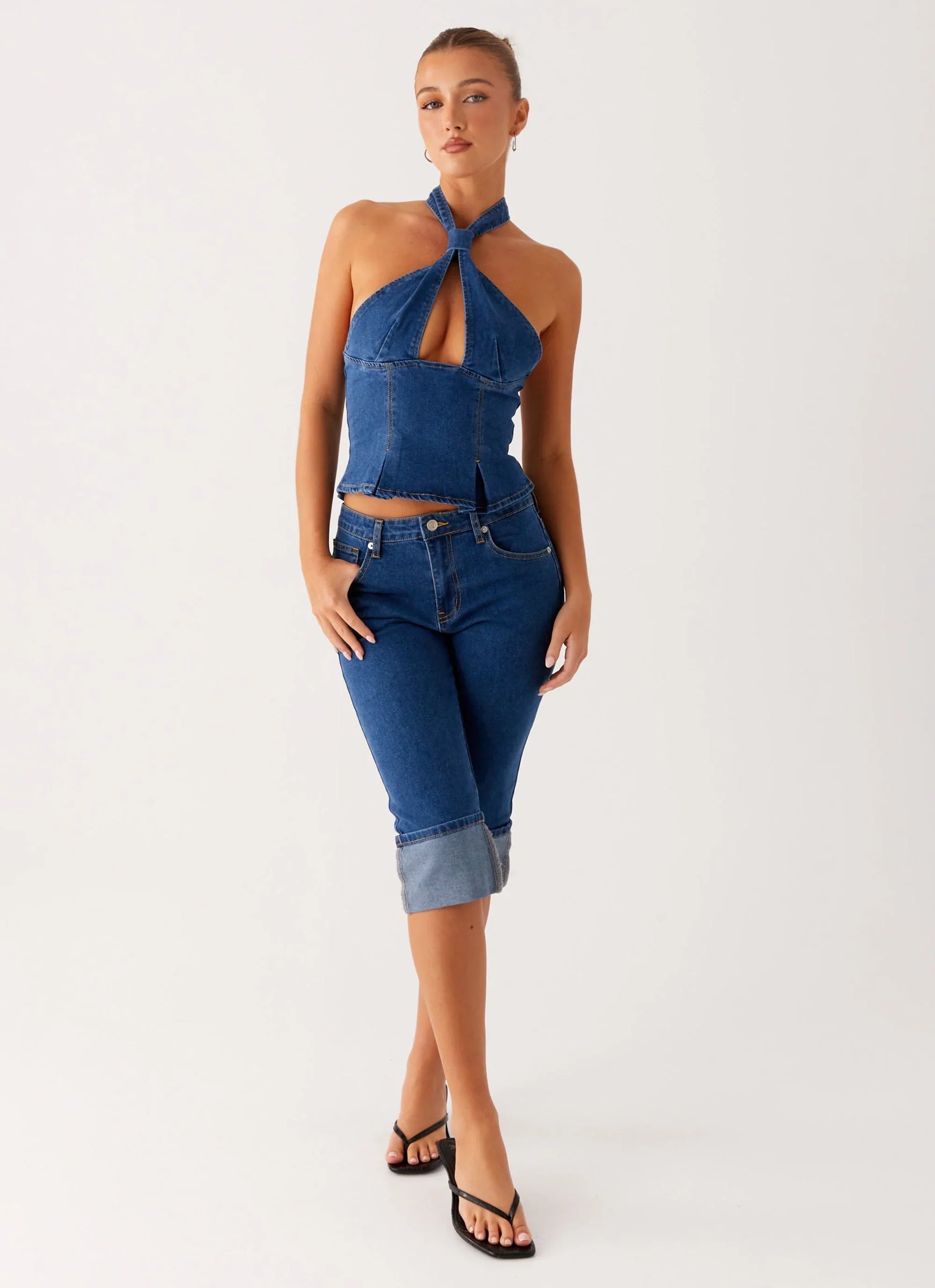 Saylor Halter Denim Top - Indigo