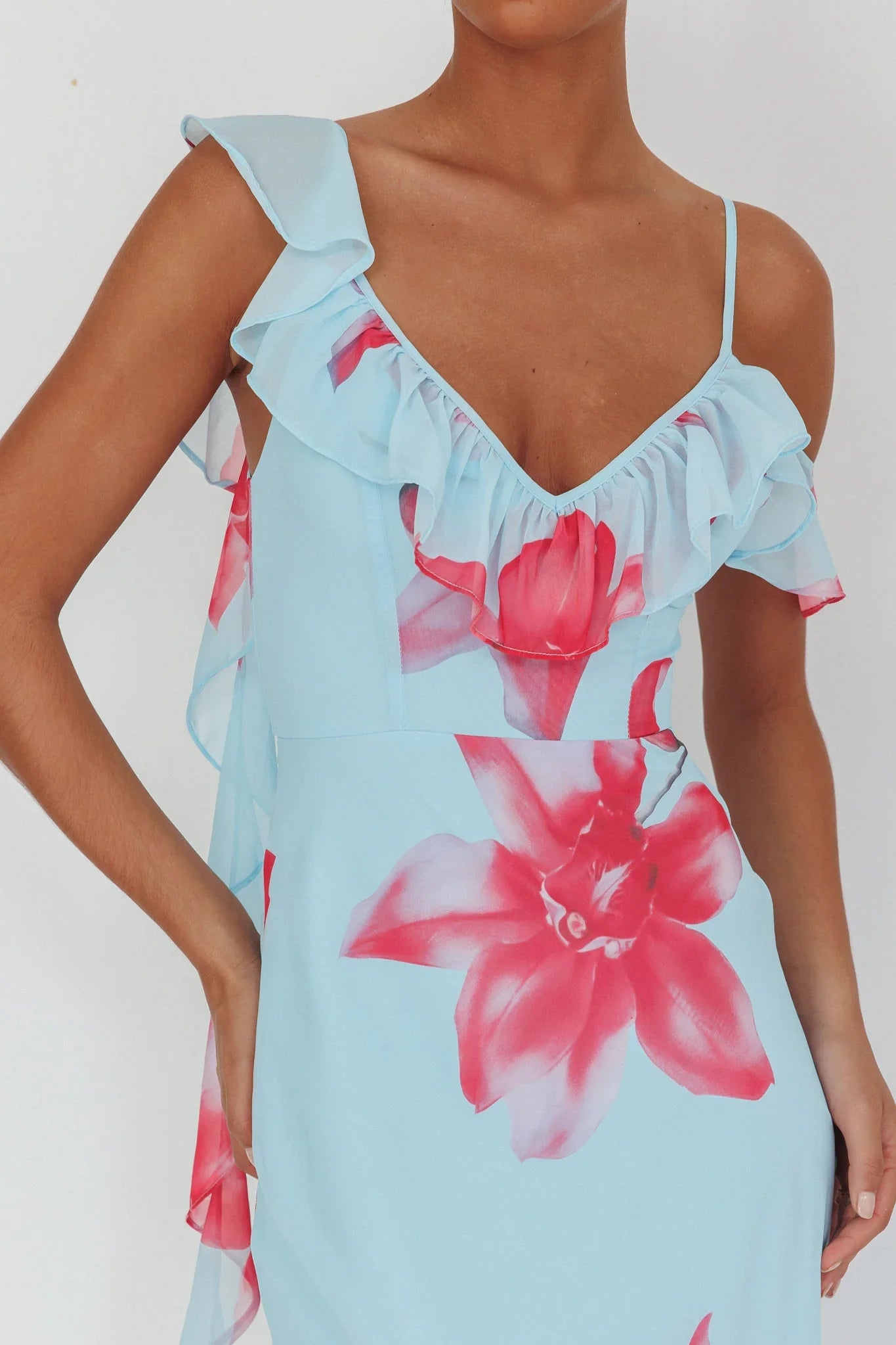 Sun Lover Ruffle Trim Maxi Dress Lily Blue