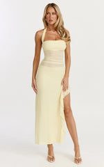 Almarie Midi Dress - Halter Neck Mesh Dress in Lemon