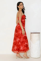 Dollhouse Daze Strapless Mesh Maxi Dress Red