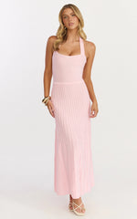 Candace Midi Dress - Halter Neck Ribbed Knit Dress in Pale Pink