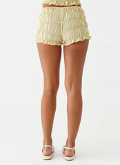 Girls Like Us Ruched Mini Shorts - Yellow