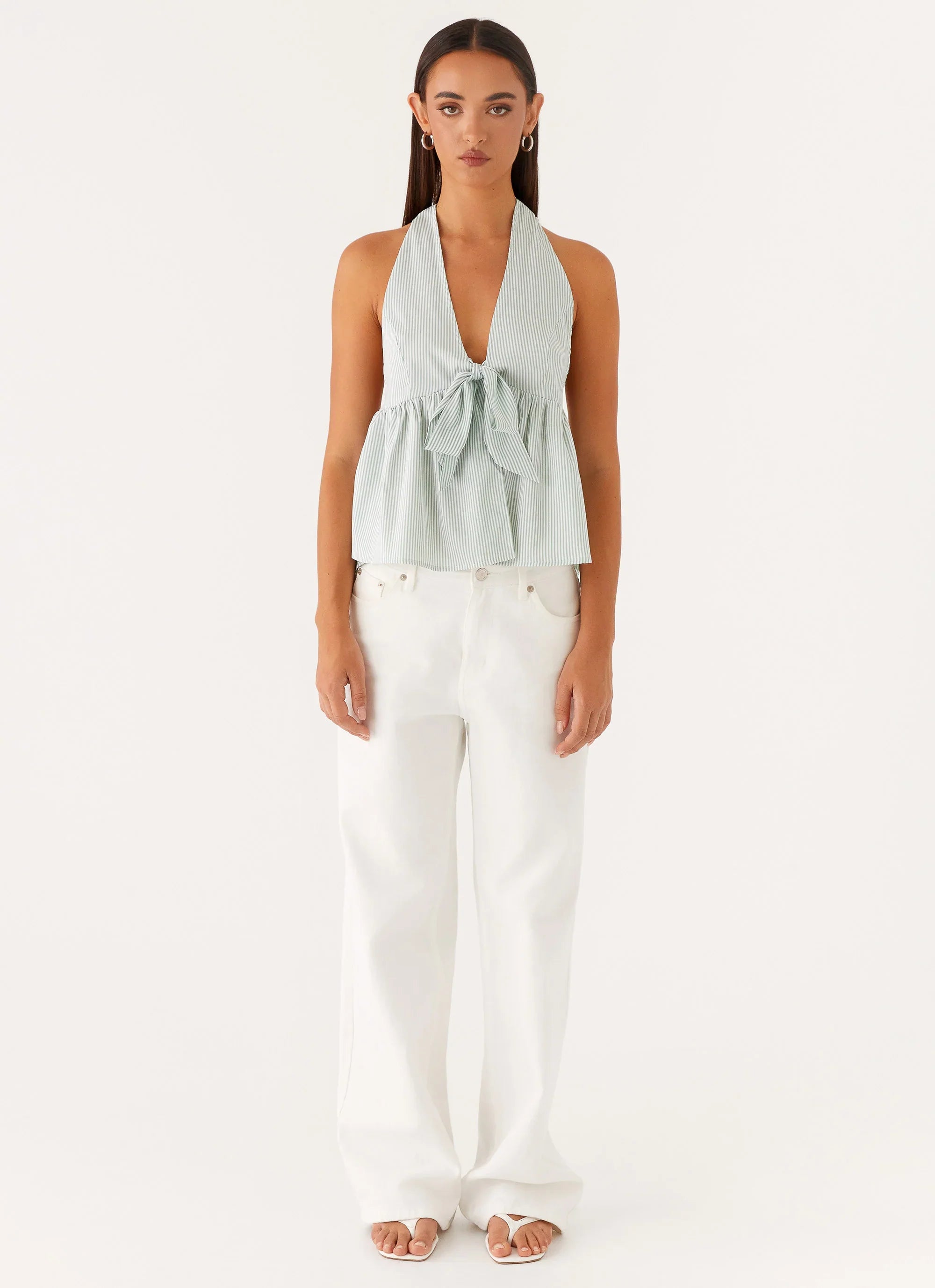 On Repeat Halter Top - Green Stripe
