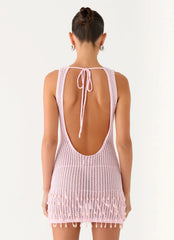 Miracle Beaded Crochet Mini Dress - Pink