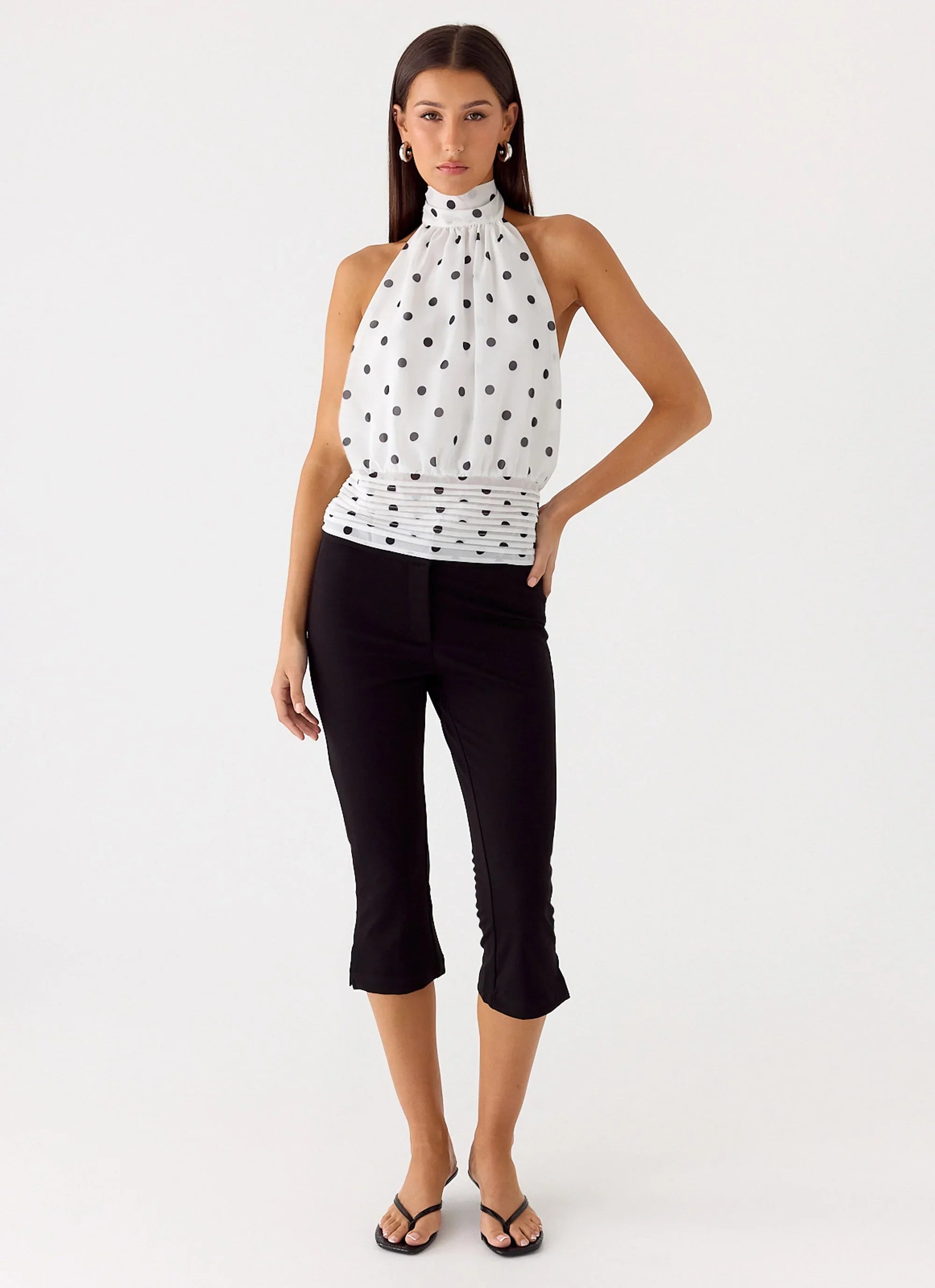 Willow Chiffon Top - White Polkadot