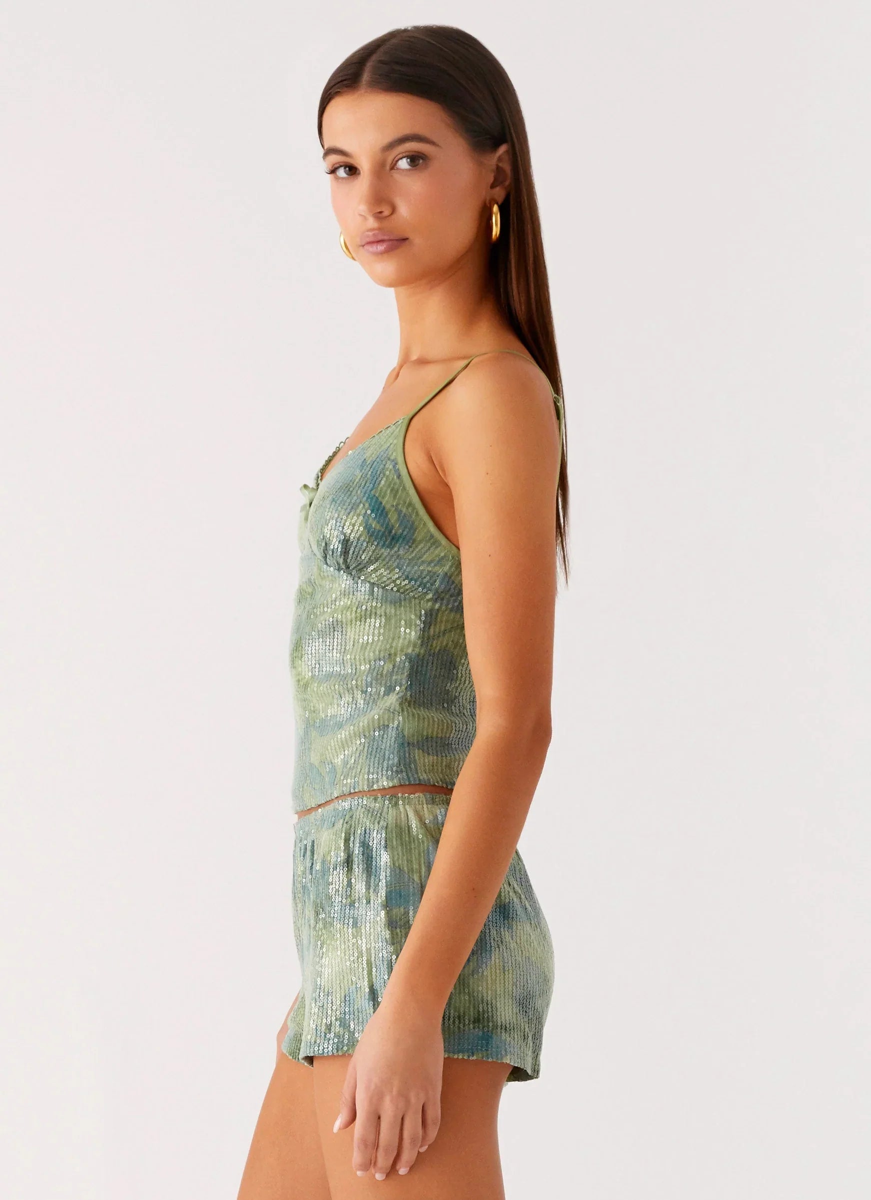 Ajean Sequin Cami Top - Lime Blood