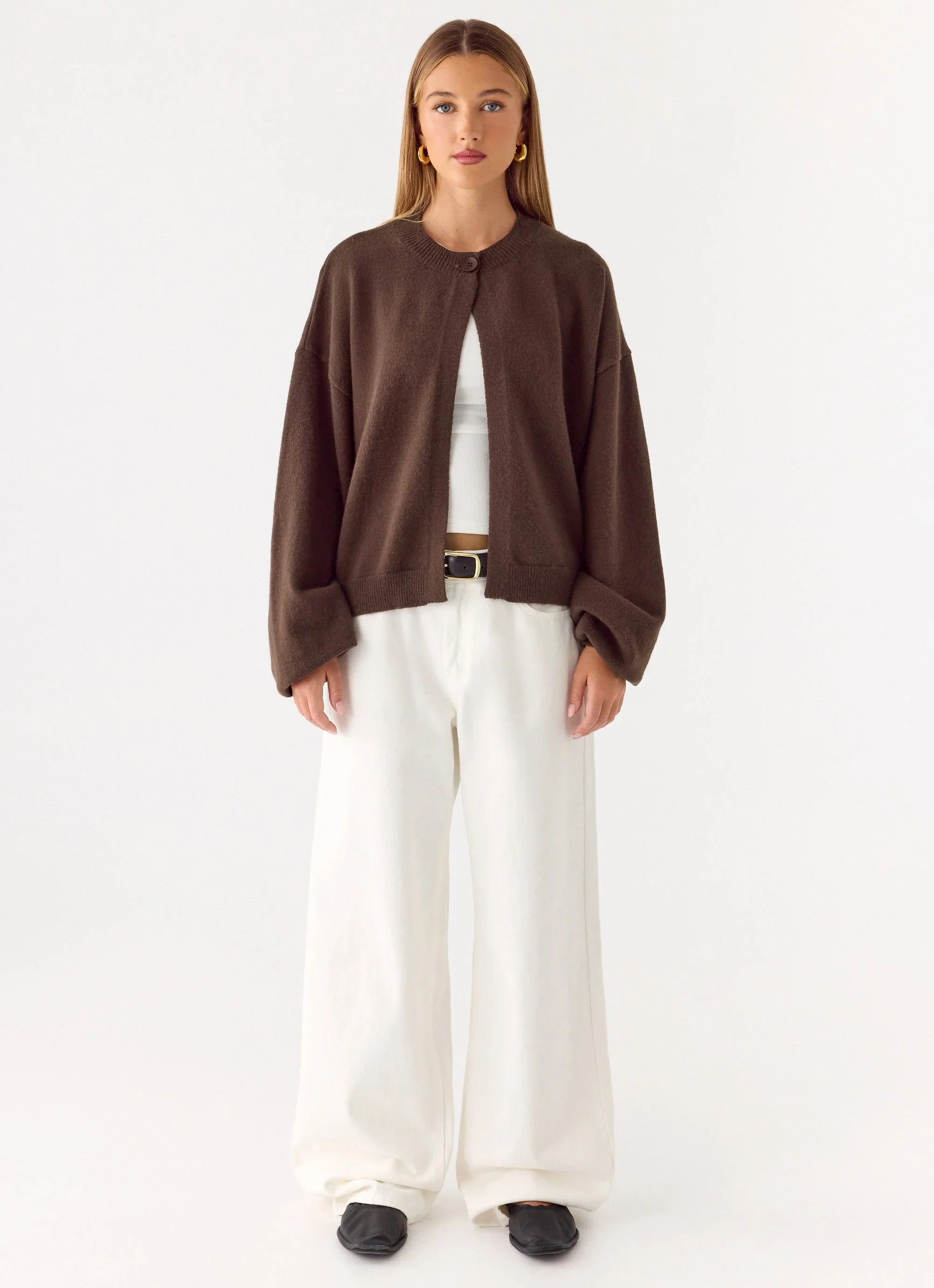 Annie One Button Cardigan - Chocolate