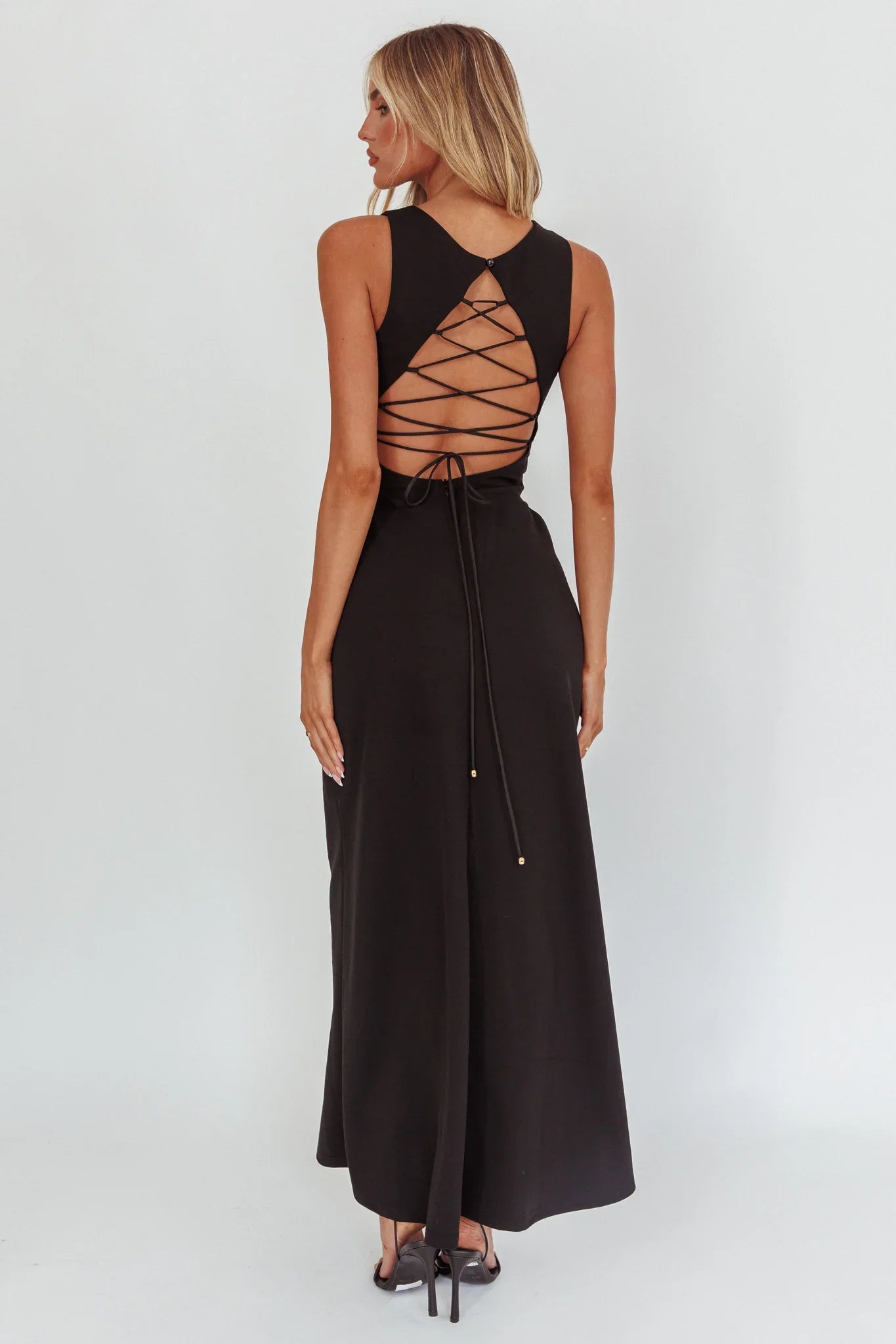 Firelights Lace-Up Back Maxi Dress Black