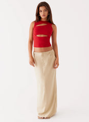 Beyond Cut Out Mesh Top - Red