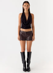 Coastline Faux Leather Mini Shorts - Chocolate
