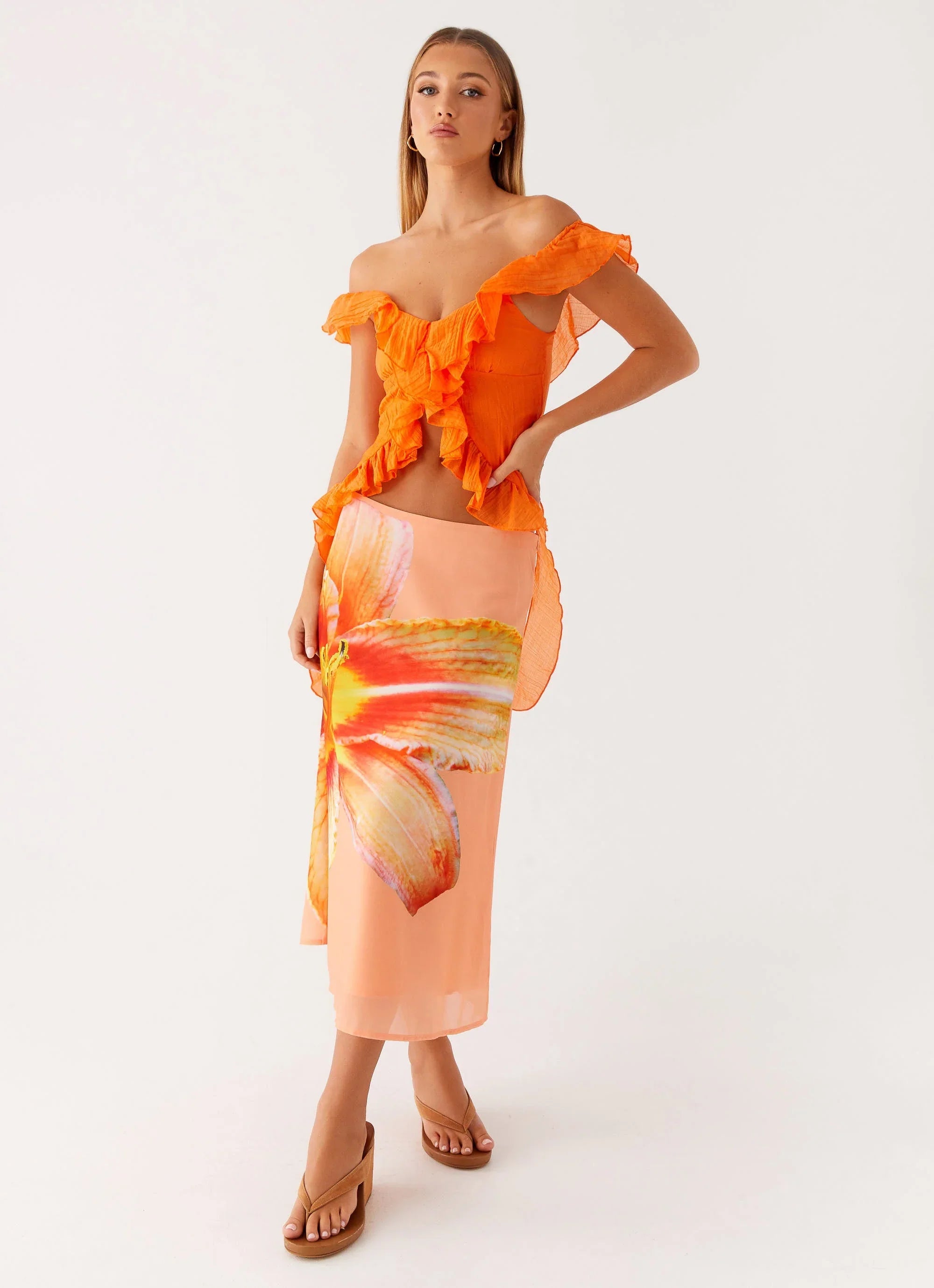 Dylan Off Shoulder Top - Orange