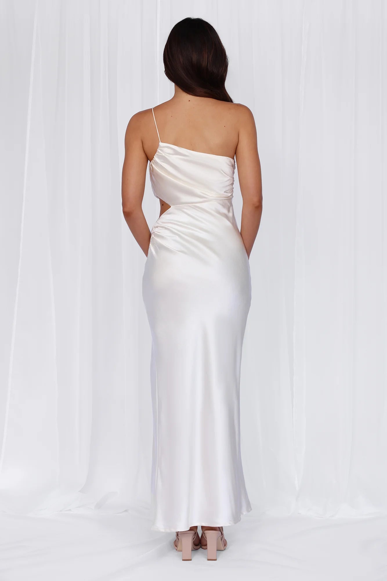 Rose Pink The Opal One Shoulder Satin Maxi Dress Pearl