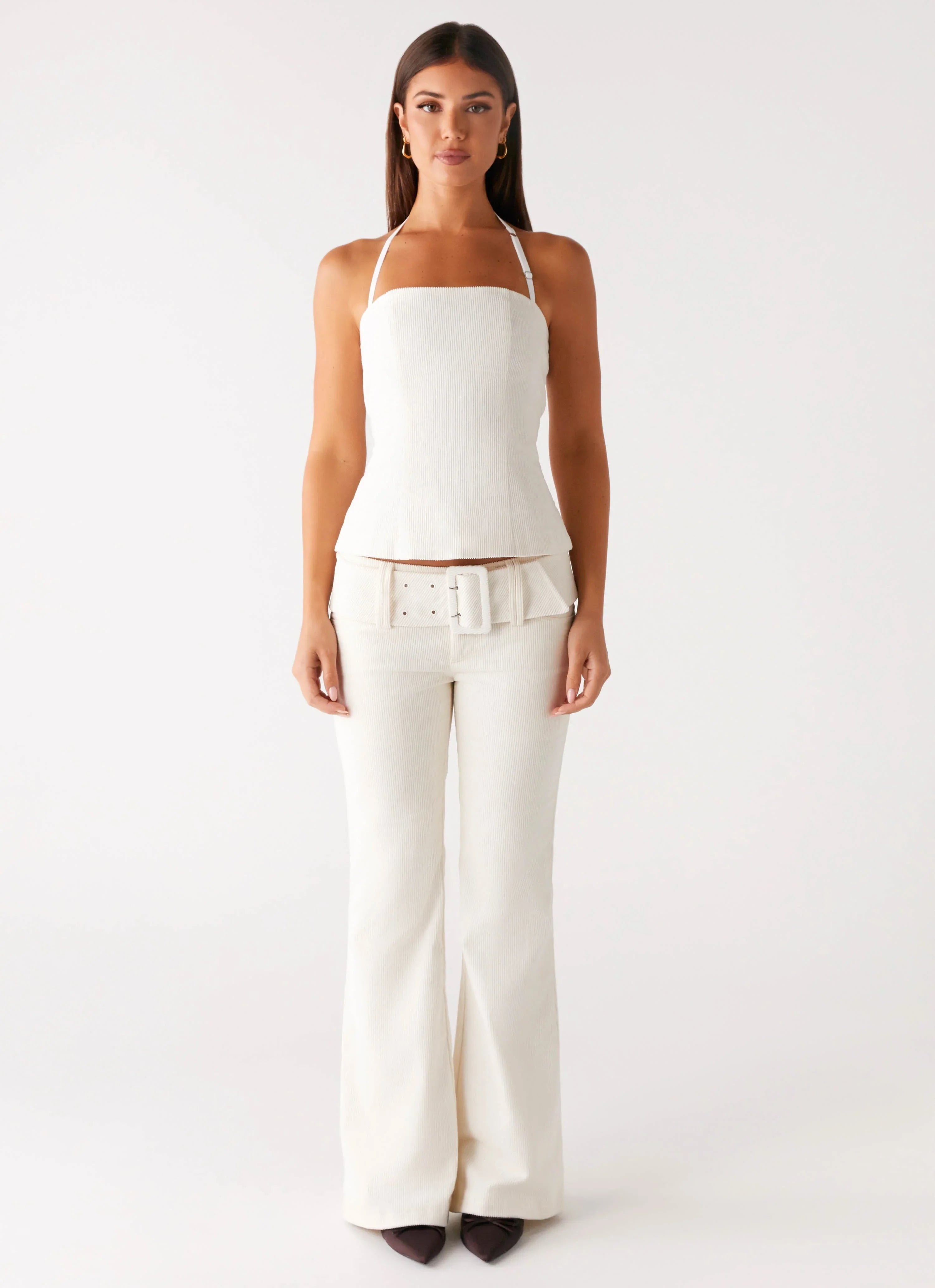 Zadie Low Rise Cord Jeans - Pearl